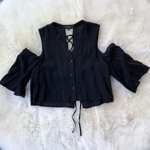 Cut-out Shoulder Cropped Blouse